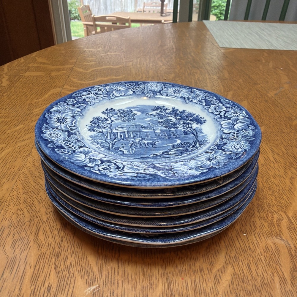 Set Of 8 Liberty Blue 5.75" Bread Plates Monticello MINT